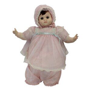 1970s Madame Alexander Mary Mine Baby Doll 20" In Pink Dress Bonnet & Bloomers